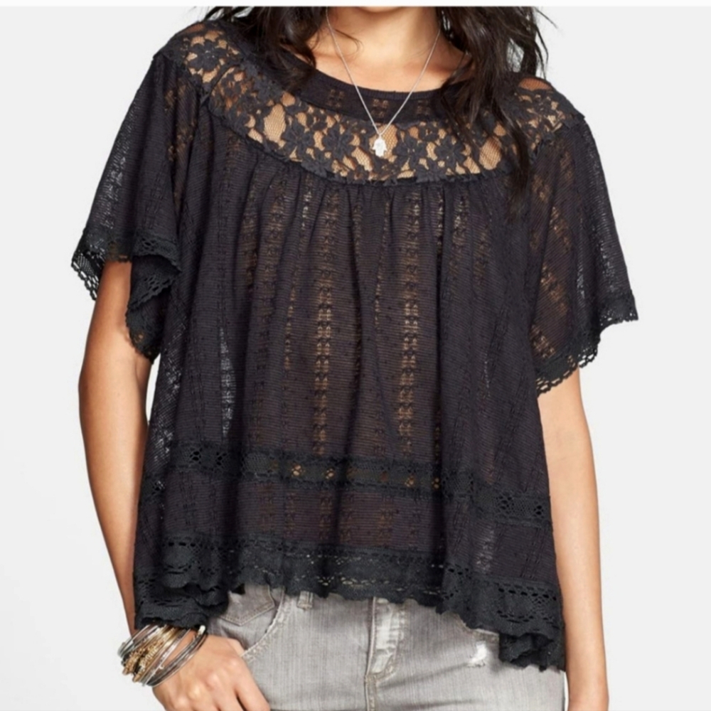 Free People Dandelion Lace Pointelle Knit Top.